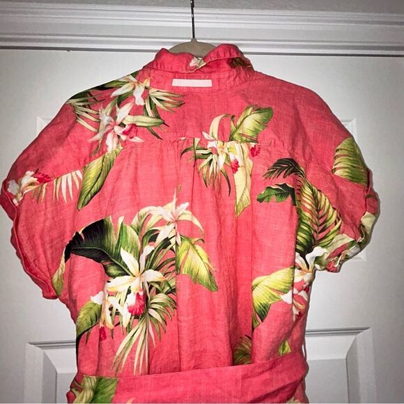 Tommy Bahama Tropical Floral Print Button Down Belted Linen Midi Dress - Picture 11 of 12